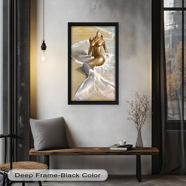 Golden Tide – Sensual Mermaid Oil Painting