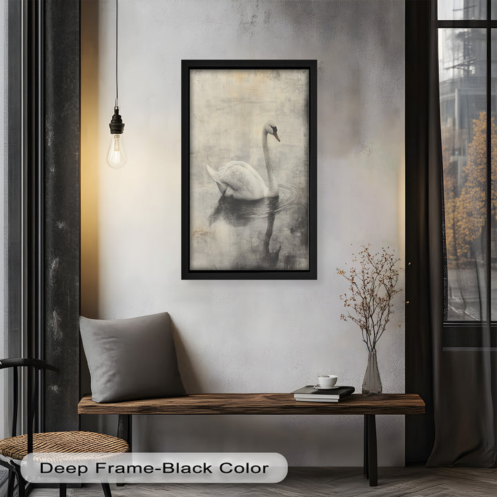 Silent Grace – Monochrome Swan on Still Water Oil Painting