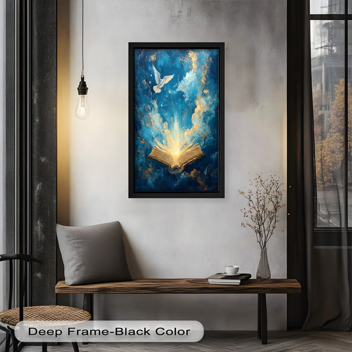 Illuminated Bible with Dove - Christian Oil Painting