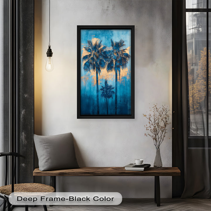 Blue Sunset Palms – Tropical Oil Painting
