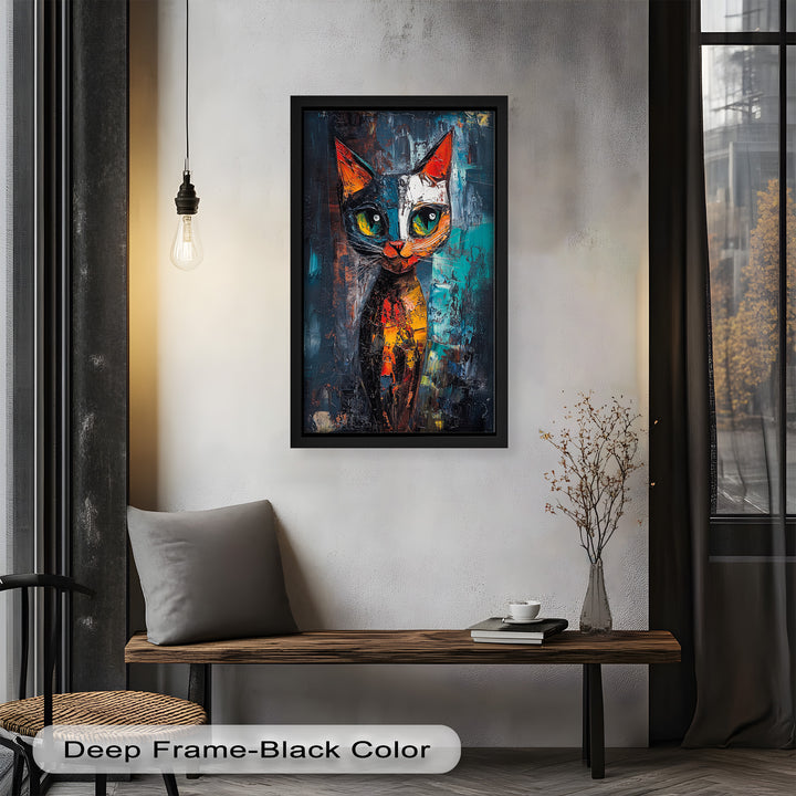 Abstraktes Katzenportrait mit Neonfarben - Tierölgemälde