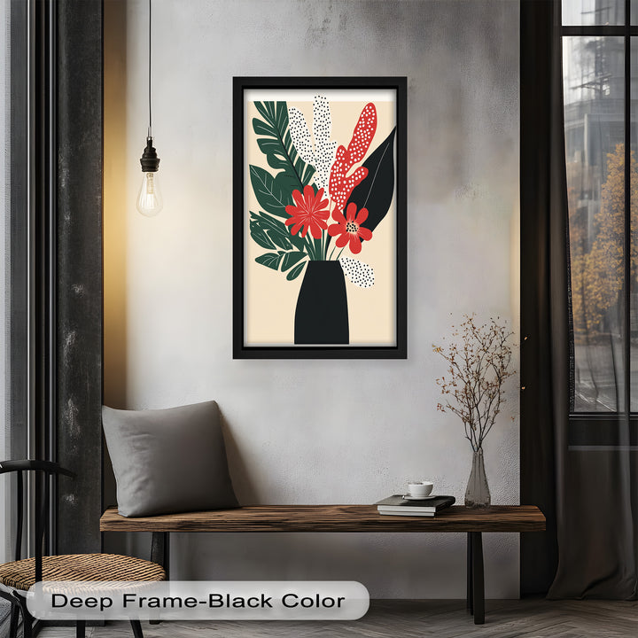 Purpurrote Blüte in monochromer Vase – Modernes florales Ölgemälde