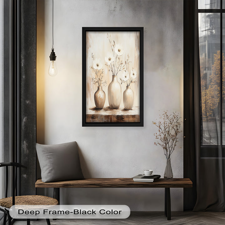 Serenity in Neutral Tones – White Floral Still Life Oil Painting