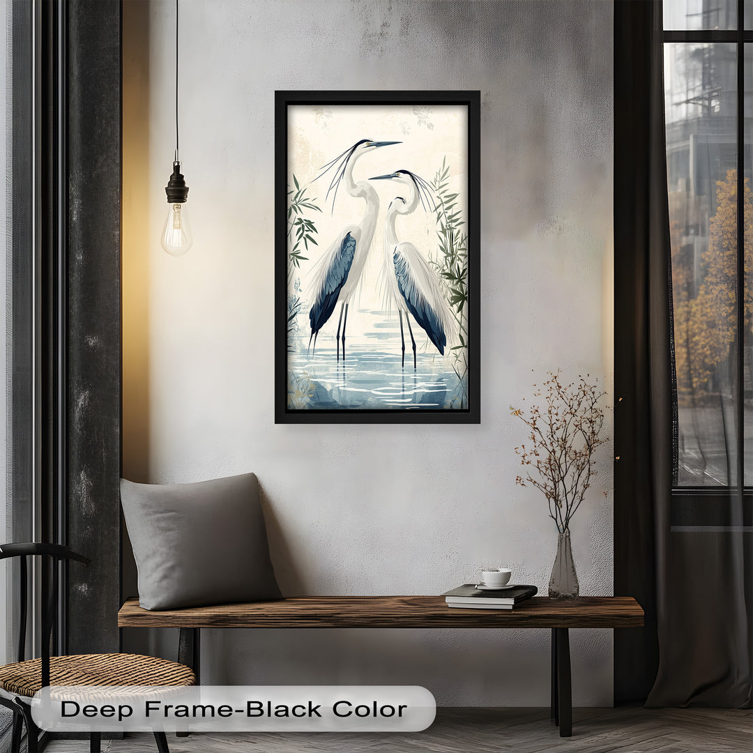 Twin Herons in Harmony – Bird Oil Painting