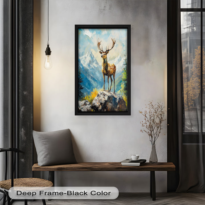 Stag in Mountain Landscape - Animal Oil Painting