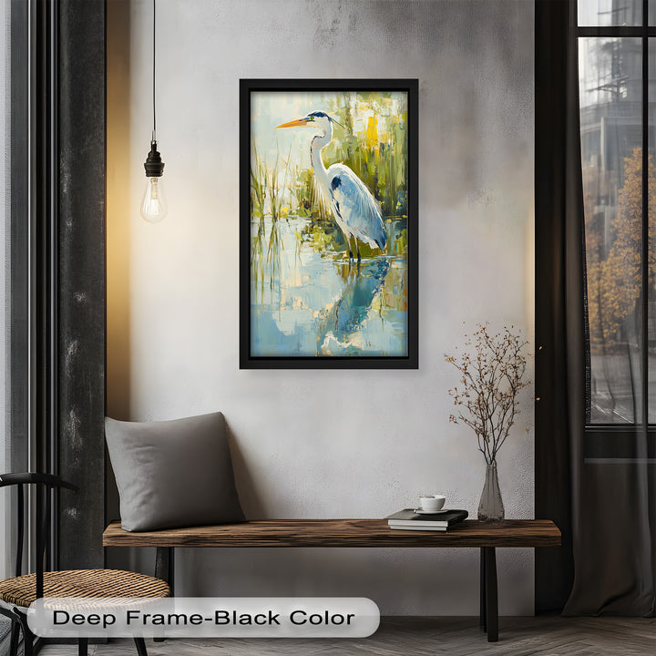 Reflections of Grace – Heron in Wetlands Oil Painting