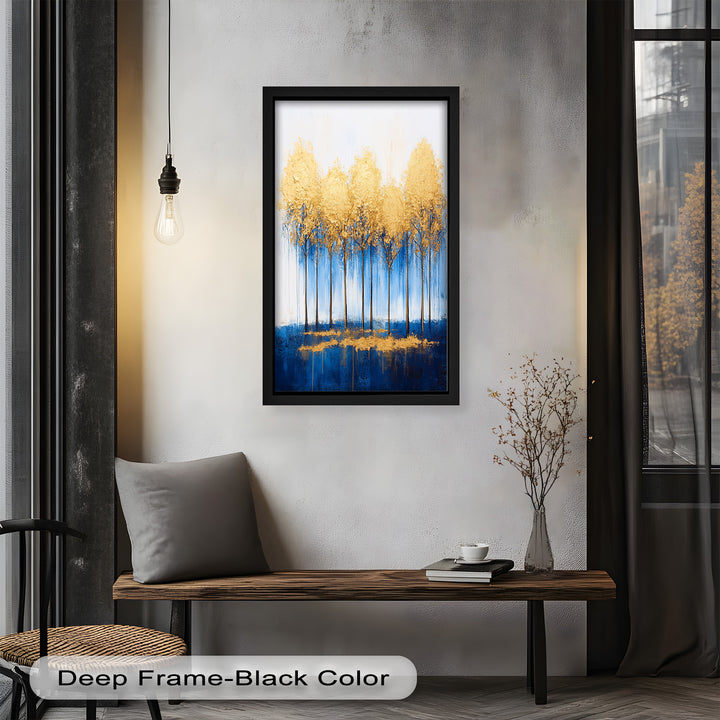 Goldene Bäume am blauen Horizont - Abstraktes Ölgemälde