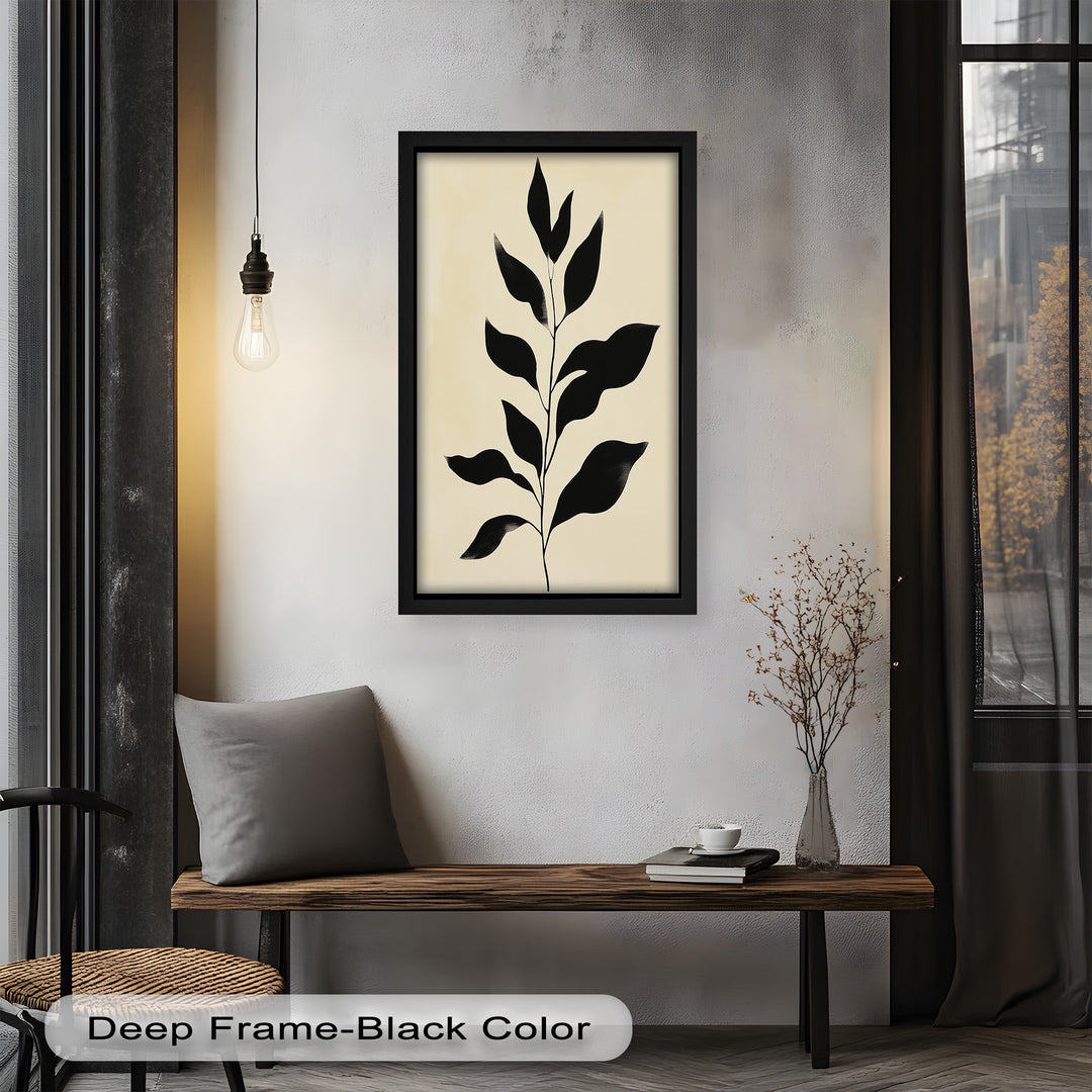 Black Botanical Minimalism – Monochrome Oil Painting