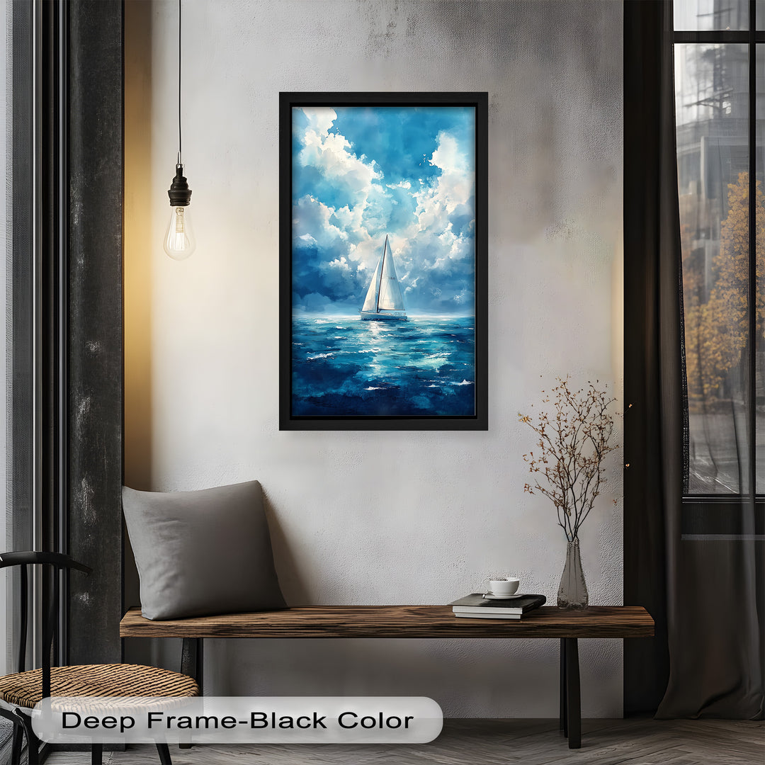 Blue Sky – White Sailboat Oil Painting