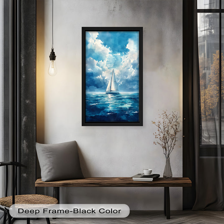 Blue Sky – White Sailboat Oil Painting