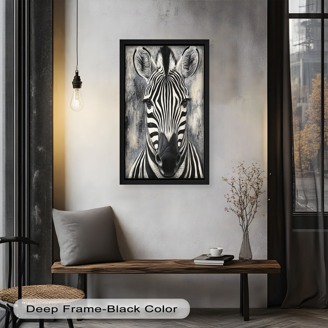 Zebra Portrait – Bold Black and White Animal Oil Painting