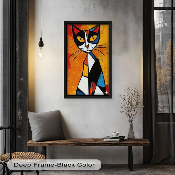 Geometrische Katze in kräftigen Farben – Picasso-Ölgemälde