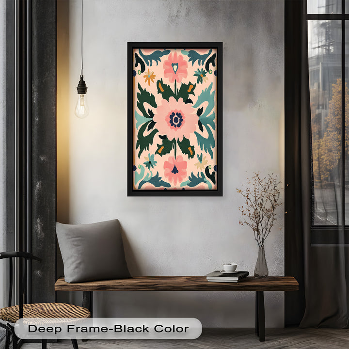 Folk Bloom – Symmetrisches Boho-Blumenölgemälde