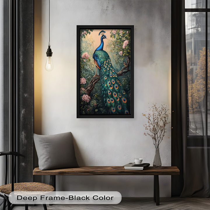 Peacock Among Blossoms – Regal Garden Beauty Animal Oil Painting