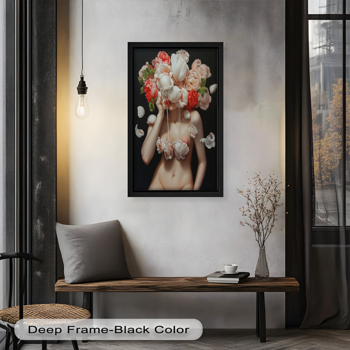 Bloomveil – Surreal Nude with Cascading Petals Oil Painting