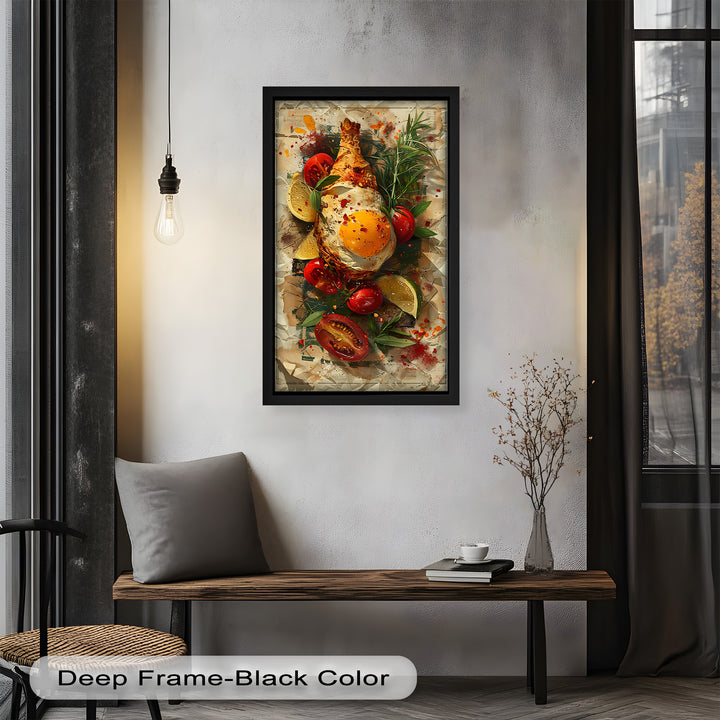 Spiegelei und Brathähnchen mit Kräutern - Food Painting