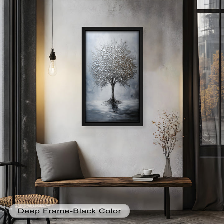 Silver Stillness – Tree in Monochrome Abstract Oil Painting