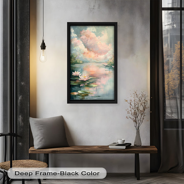 Pastel Water Lilies in Tranquil Lake - Flower Oil Painting