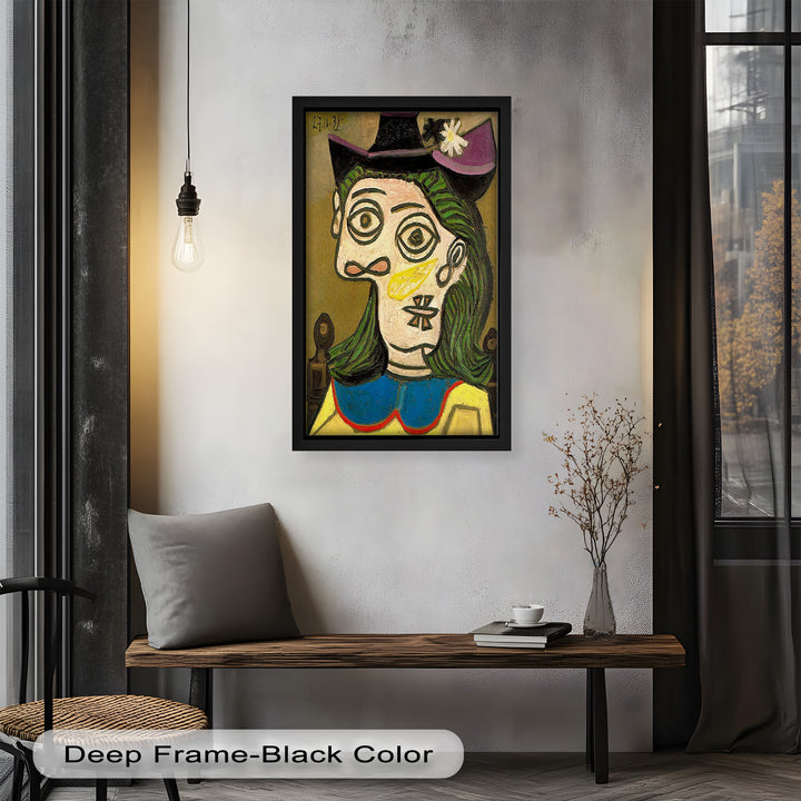 Whimsical Hat – Abstract Female Portrait with Flower Detail Picasso Oil Painting