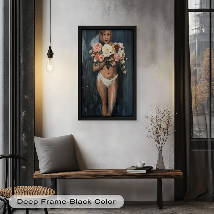 Floral Embrace – Abstract Nude with Blooming Bouquet Oil Painting