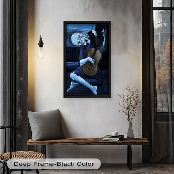 Melancholy Strings – Blue Period-Inspired Guitarist Oil Painting