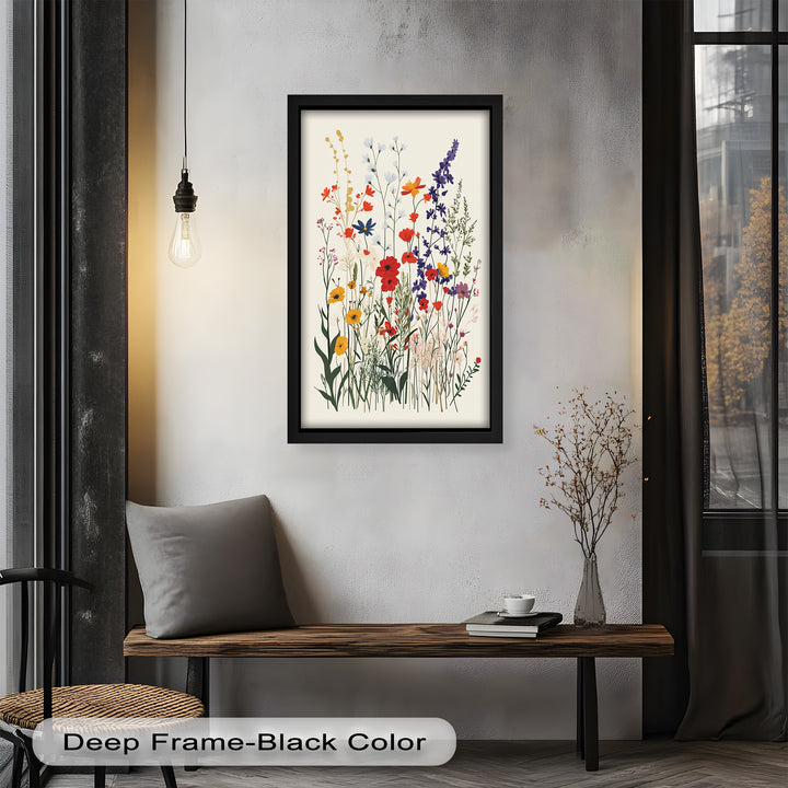 Wild Meadow Bloom – Farbenfrohes botanisches Ölgemälde im Boho-Stil