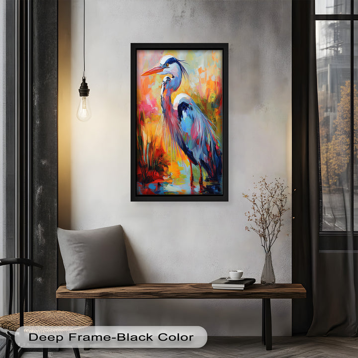 Colored Heron in Abstract Color Splash – Animal Oil Painting