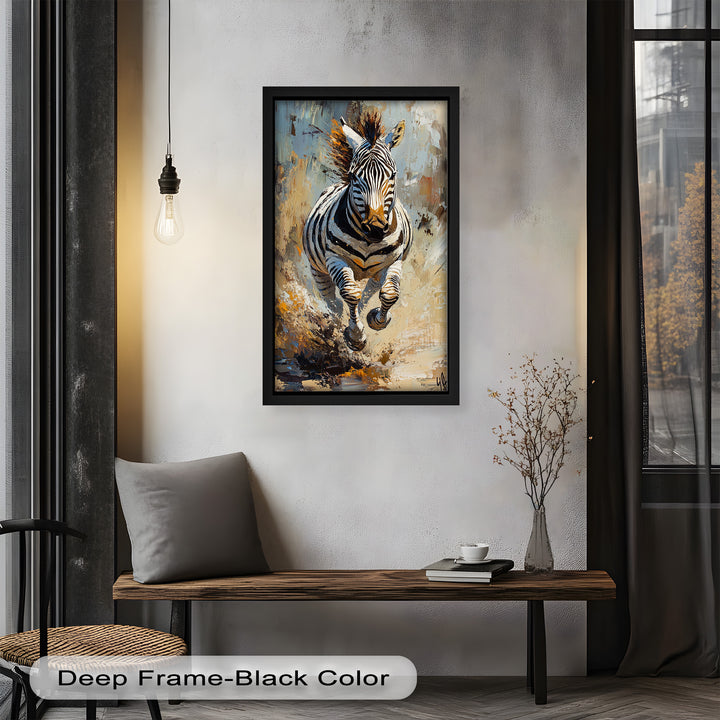 Charging Zebra in Dust Storm – Wildlife Animal Oil Painting