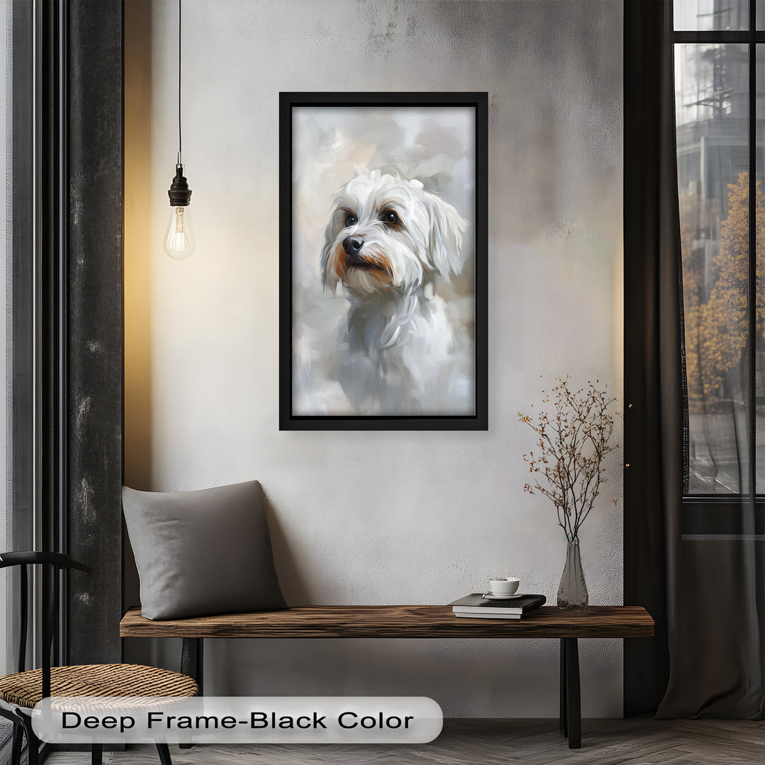 Snowy Gaze – White Maltese Portrait Animal Oil Painting