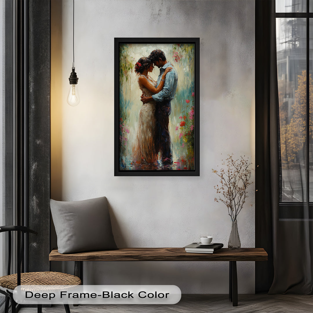 Romantic Couple Surrounded by Blooms - Love Oil Painting