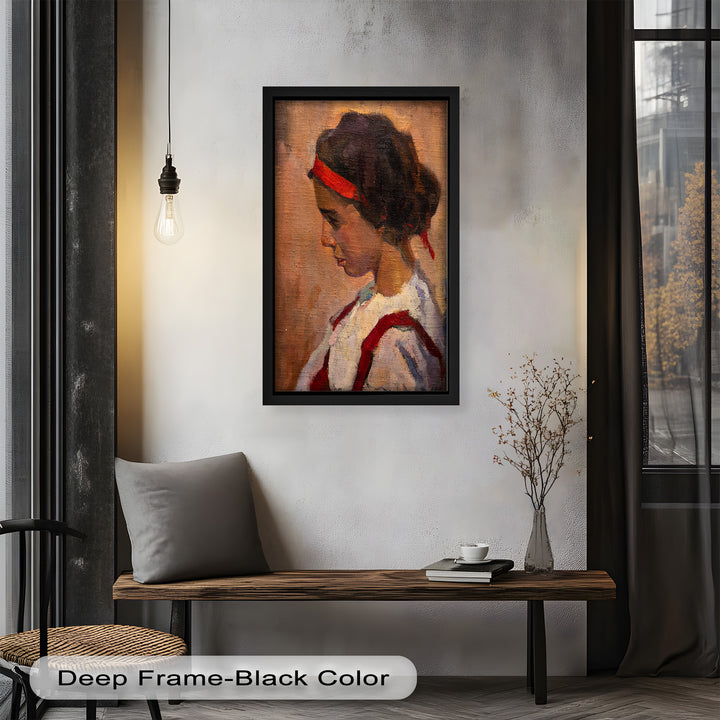 Side Portrait of a Young Woman in Red Ribbon - Picasso Oil Painting