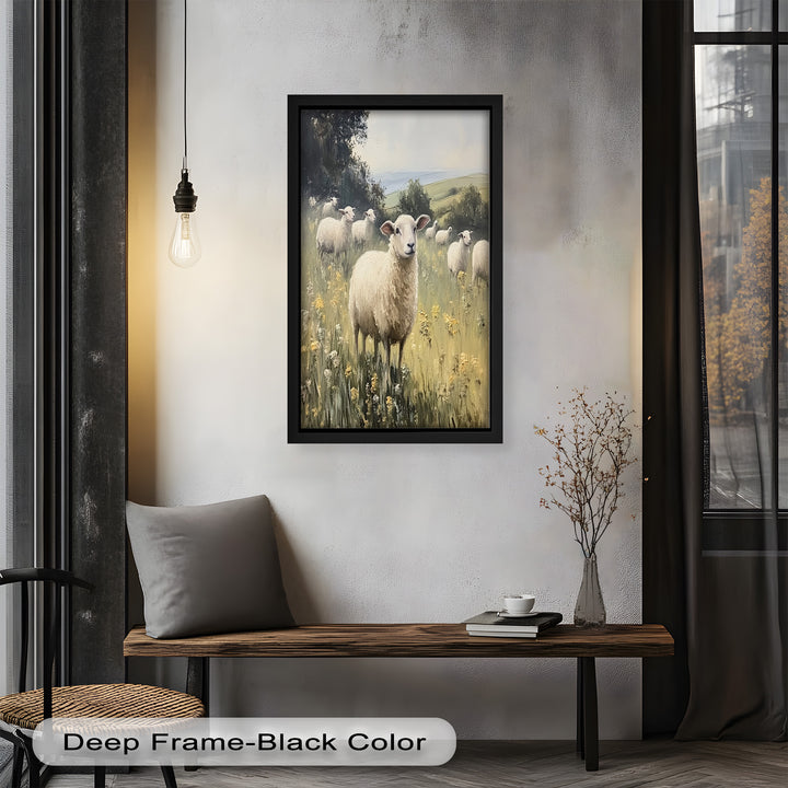 Sheep in Spring Meadow – Pastoral Oil Painting