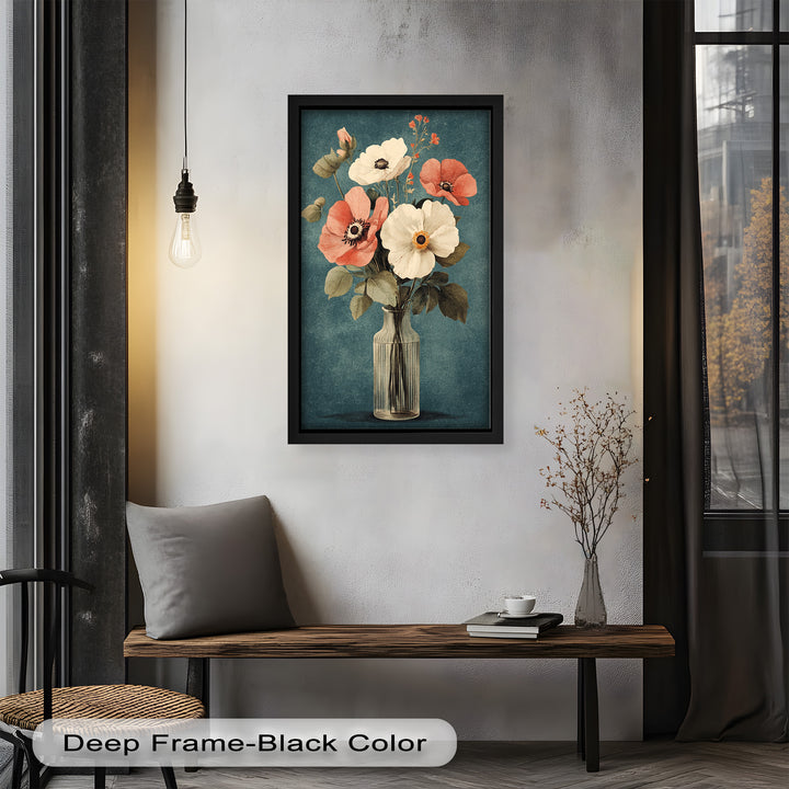Vintage Mohnblumen in Glasvase – Romantisches Blumenölgemälde
