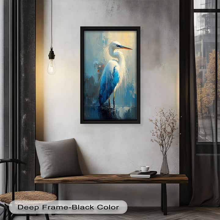 Blue Heron in Abstract – Framed Oil Painting