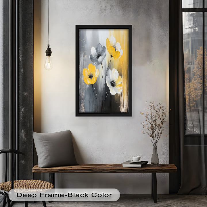 Golden Harmony – Yellow and White Floral Oil Painting