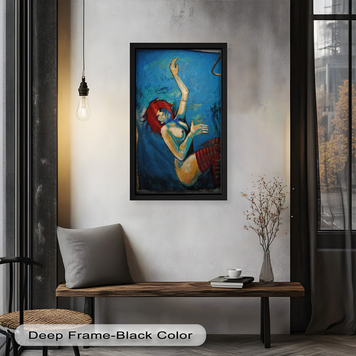 Descent in Blue – Expressionist Female Nude Picasso Oil Painting