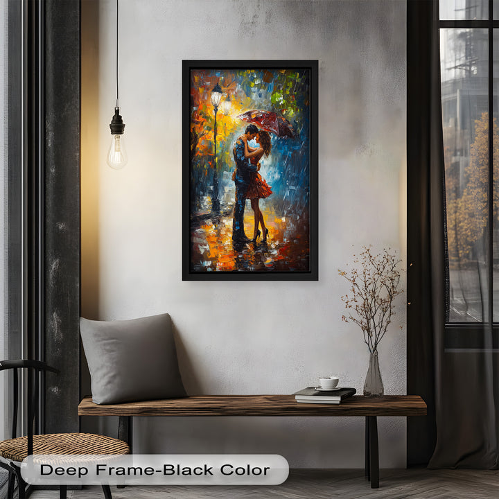 Evening Embrace – Romantic Rainy Street Scene Love Oil Painting