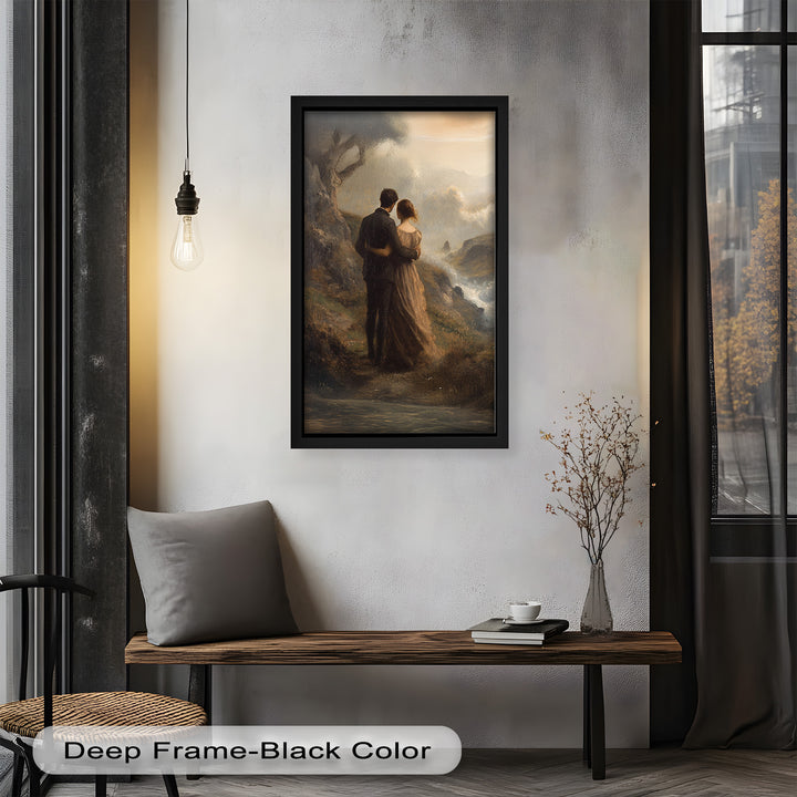 Embrace on the Cliffside – Oil Painting of Lovers in Nature