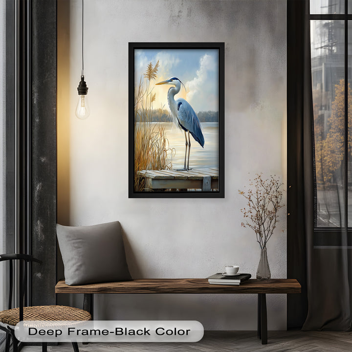 Majestic Heron in Misty Marshland - Animal Oil Painting