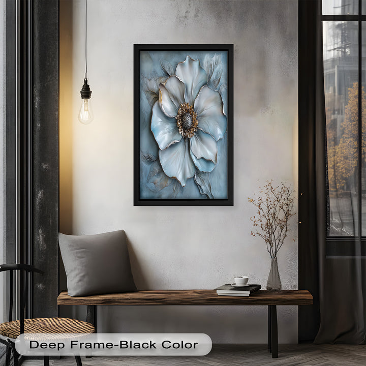 Blue Mist Bloom – Sculptural Petal Flower Oil Painting