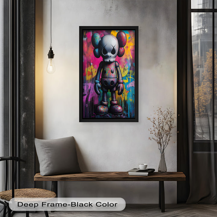 Neon Skull Companion – Mehrfarbiges KAWS-Ölgemälde