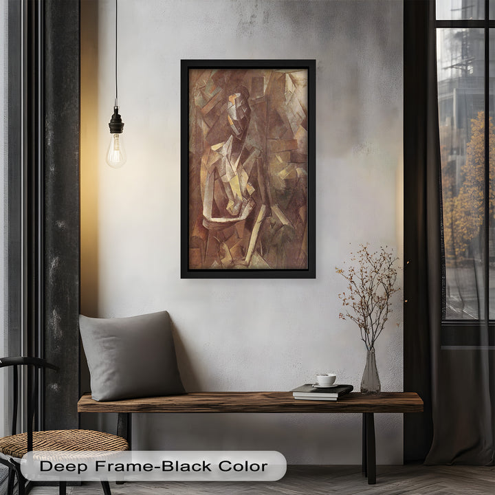 Sepia Kubistische Figur Wandkunst – Abstraktes Ölgemälde