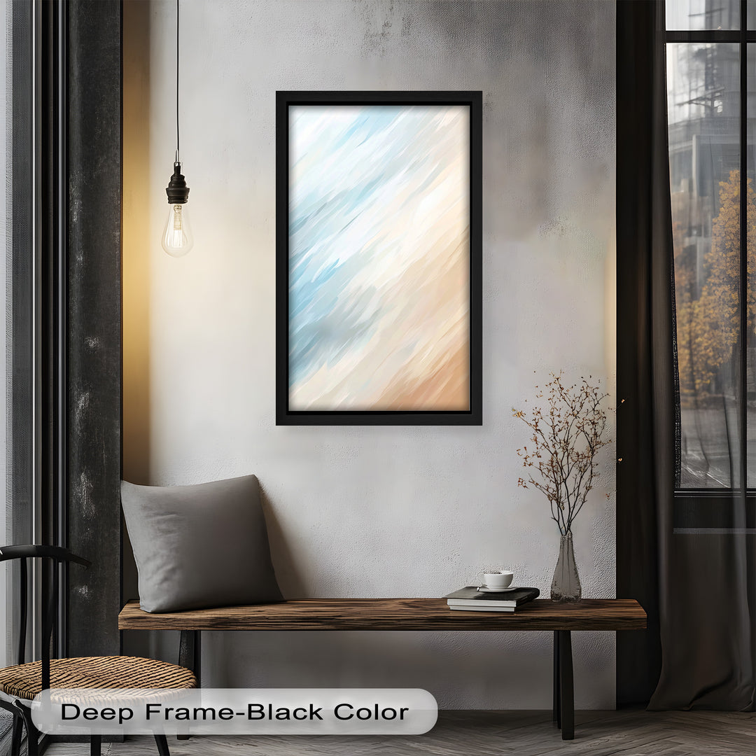 Seaside Drift – Abstraktes Ölgemälde in sanftem Blau und Sand