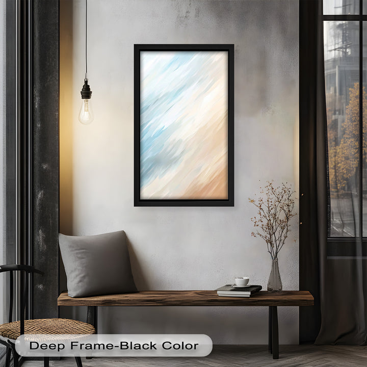Seaside Drift – Abstraktes Ölgemälde in sanftem Blau und Sand