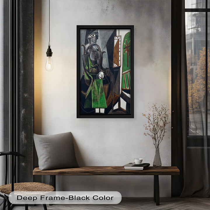 Figure by the Window – Abstract Green Interior Picasso Oil Painting