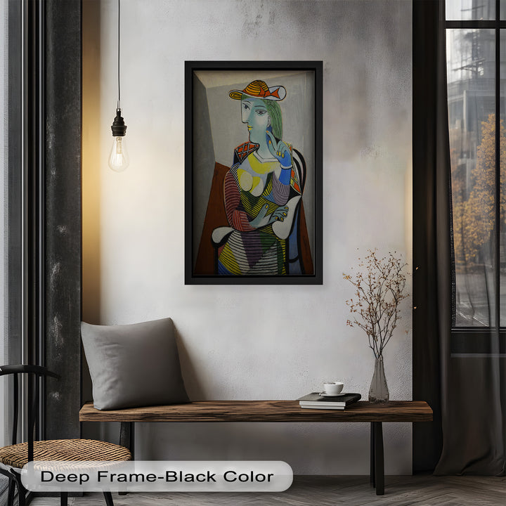Striped Serenity – Colorful Woman in Hat Picasso Oil Painting