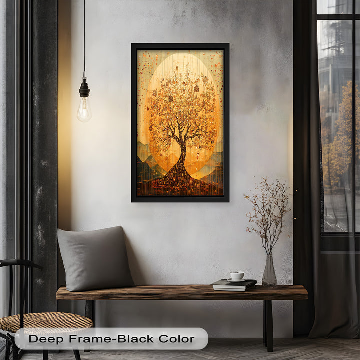 Tree of Light – Radiant Abstract Golden Tree Oil Painting