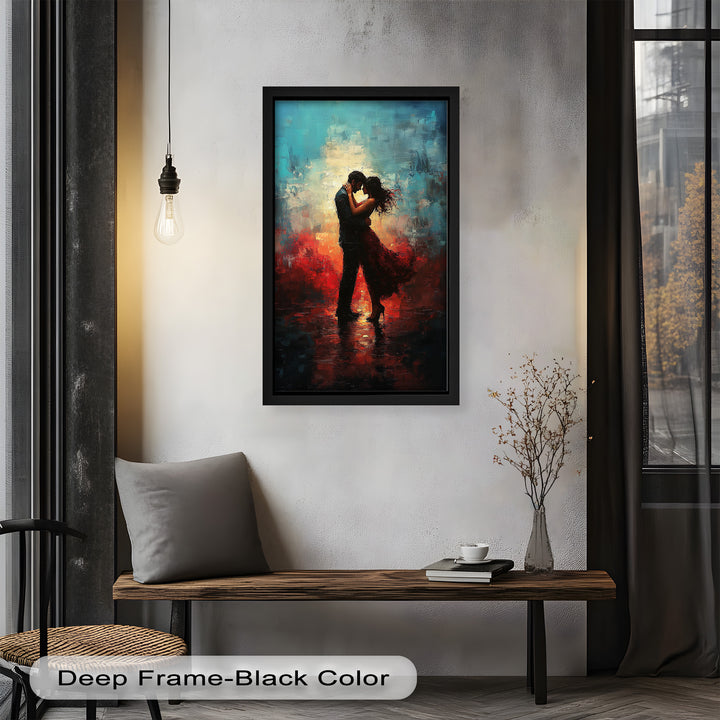 Romantic Couple in Fiery Twilight - Modern Oil Painting