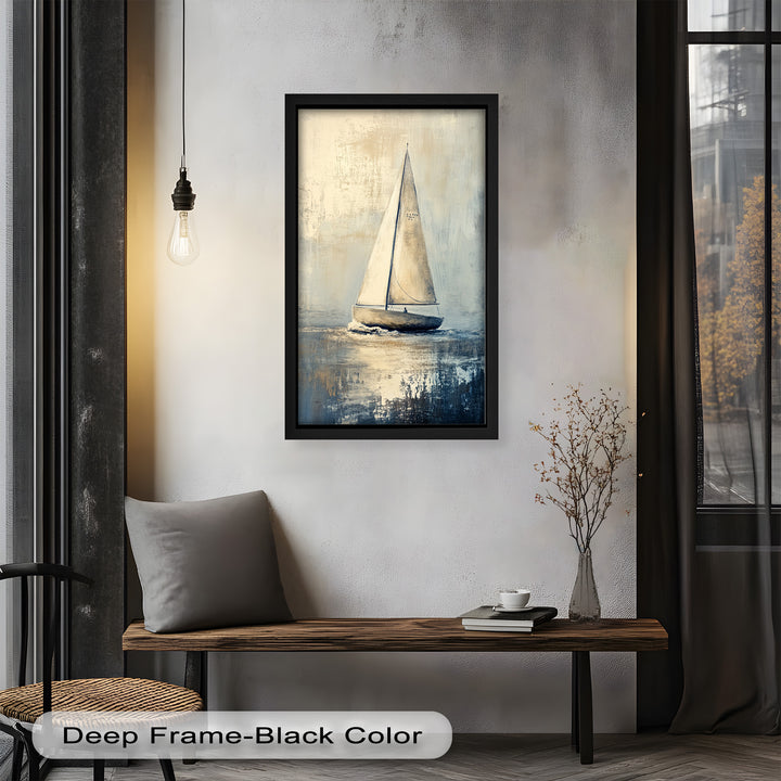 Golden Sail – Minimalistisches Ölgemälde „Boot auf See“