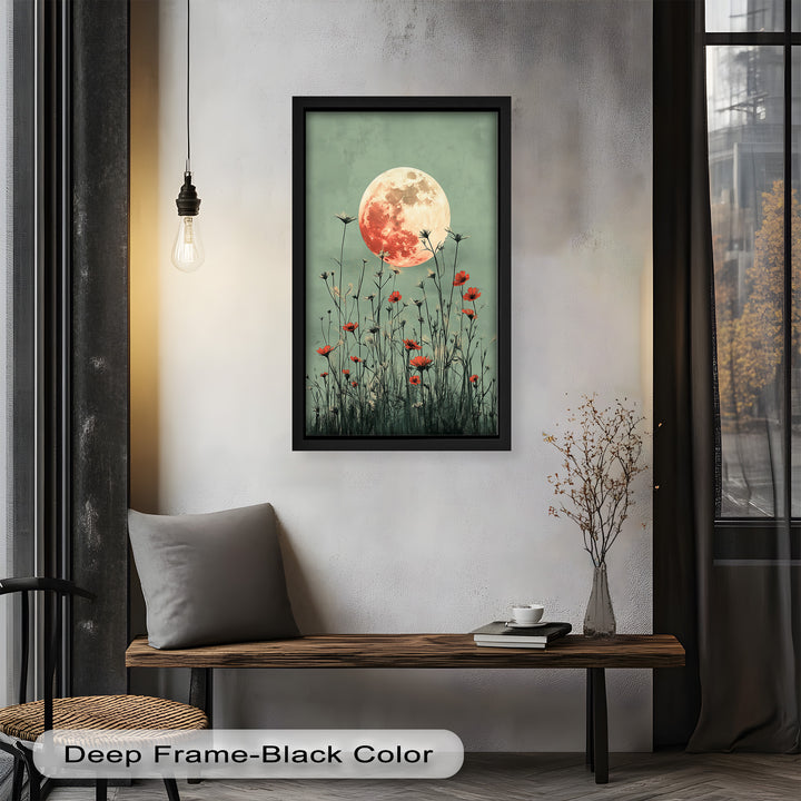 Celestial Wildflowers – Full Moon Over Red Meadow Blooms Oil Painting